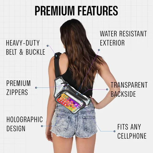 Miniatura 3 de SoJourner Riñonera holográfica Rave Paquetes para festivales de mujeres y hombres Lindas bolsas de moda para cinturón, Transparente, talla única
