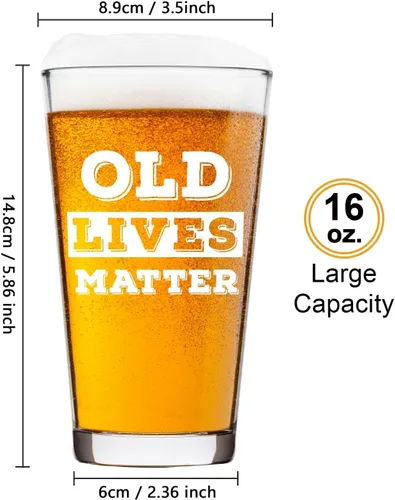 Miniatura 2 de LIGHTEN LIFE Old Lives Matter - Vaso de cerveza de 16 onzas, regalo único de anciano, en caja de barril valioso, vaso de cerveza de cumpleaños