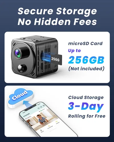 Miniatura 7 de VIDCASTIVE Mini cámara oculta 4K de doble banda 2.4/5GHz WiFi cámara de seguridad interior con detección humana AI, visión nocturna, almacenamiento