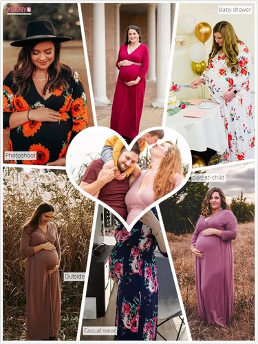 Miniatura 5 de Xpenyo Vestido de maternidad de talla grande, vestidos largos de lactancia para baby shower sesión de fotos