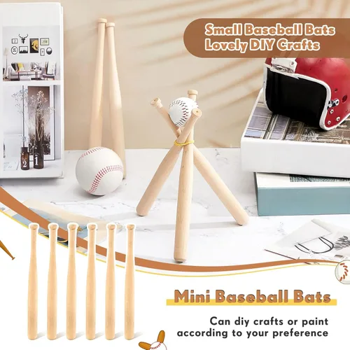 Miniatura 3 de Marsui Paquete de 24 mini bates de béisbol sin terminar de 8 pulgadas, de madera sin pintar, para pintar, llavero, figuras de acción, proyectos