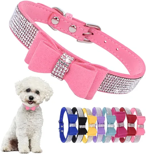 Miniatura 5 de Hotlion Collar con Pajarita de Diamantes de Imitación para Perro, Collar Bonito y Brillante con Cristales de Diamante para Cachorros, Gatito