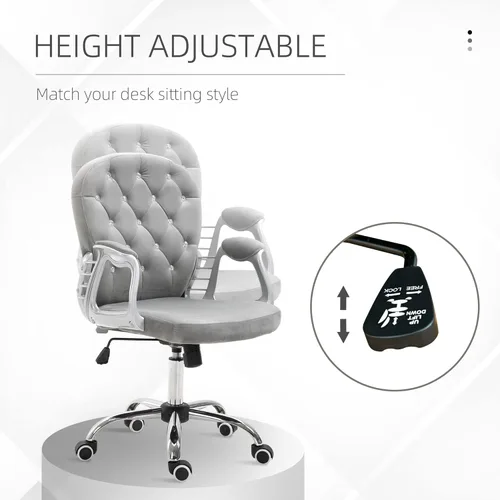 Miniatura 4 de Vinsetto Silla de oficina en casa de terciopelo, silla de escritorio con botones copetudos con reposabrazos acolchados, altura ajustable y ruedas