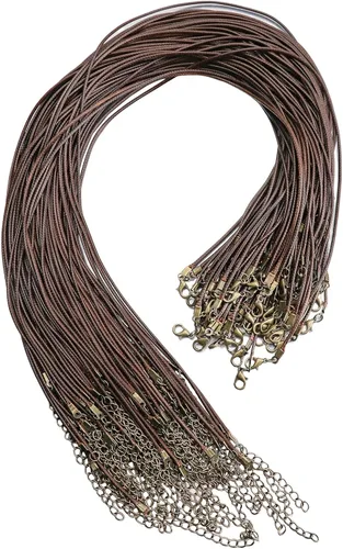 Miniatura 10 de 100 unidades de collar de cordón encerado negro de 20 pulgadas y 0.059 in de cadena de cuero sintético, cierre de cadena a granel para fabricación