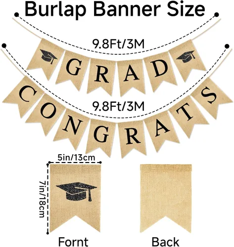 Miniatura 2 de G2PLUS Cartel de felicitaciones graduadas, pancarta de decoración de fiesta de graduación preencordada para la escuela, guirnalda rústica