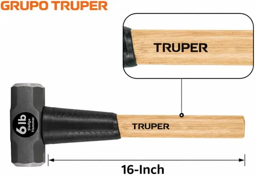 Miniatura 4 de Truper 33186 - Martillo de mano de 6 libras, mango de nogal, 16 pulgadas
