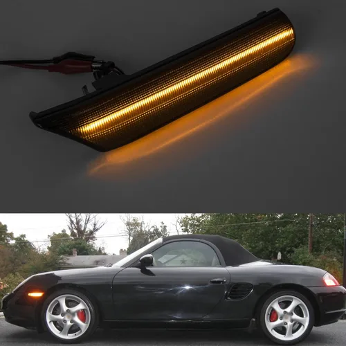 Miniatura 6 de Luces de marcador laterales LED para Porsche 1997-2004 986 Box'ster 996 Carrera 911 Lente ahumada ámbar LED parachoques delantero Marcador lateral