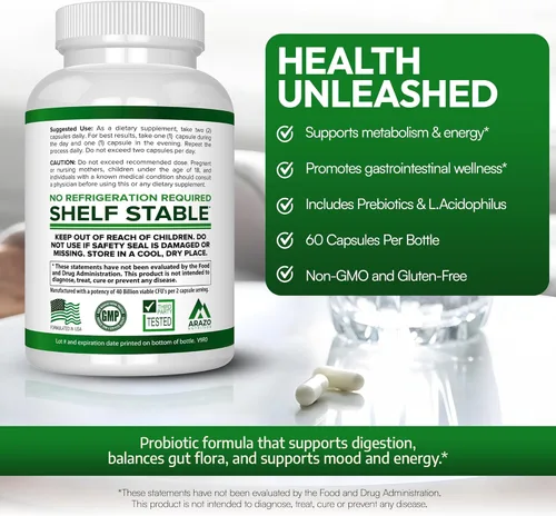 Miniatura 4 de Arazo Nutrition Probiótico 40 mil millones de UFC - Estable en conservación con prebióticos y acidófilos - Potencia estable hasta la expiración