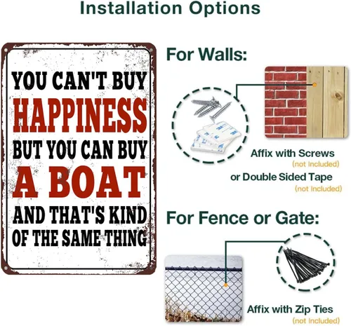 Miniatura 2 de Letrero divertido con texto en inglés «You Can't Buy Happiness BUT You Can Buy a Boat» para decoración de pared del hogar, 12 x 8 pulgadas