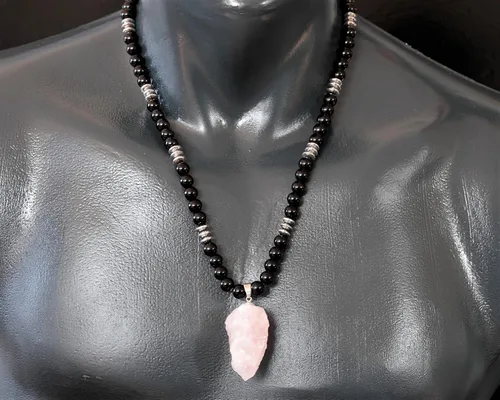 Miniatura 2 de ElisaJewelryArt - Collar unisex con dije de cristal de amatista puntiaguda natural y piedra de ónix negro, con cierre de piedra de Feng Shui, collar