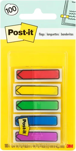 Post-It Banderas de flecha de 0.5 pulgadas, 100 unidades, suministros de papel de colores primarios Mmm684arr1 3M Company