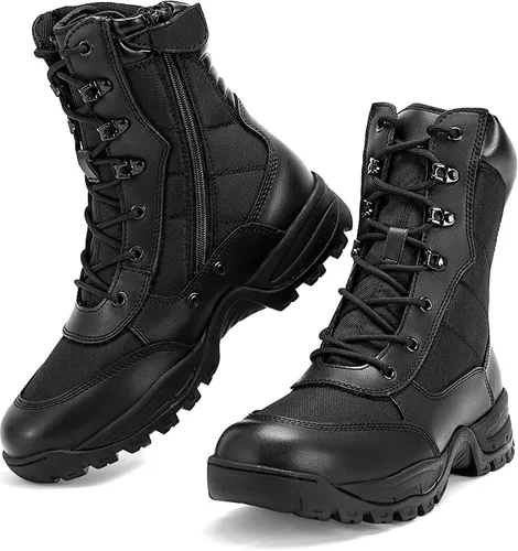 WIDEWAY Botas de trabajo tácticas militares de 8 pulgadas con cremallera lateral ligeras de combate del ejército botas de trabajo duraderas para