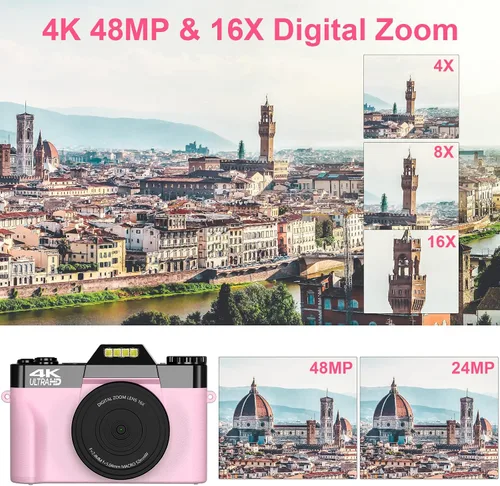 Miniatura 2 de VETEK - Cámaras digitales para fotografía, cámara vlogging 4K de 48 MP con zoom digital 16X de enfoque manual, cámara compacta para estudiantes