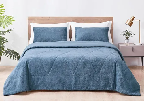 Miniatura 4 de Chezmoi Collection Zane - Juego de edredón Sherpa de 2 piezas, juego de ropa de cama reversible de microfibra lavada de doble cara