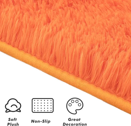 Miniatura 6 de Softlife Alfombra naranja para dormitorio, alfombra de felpa esponjosa para sala de estar para niñas, alfombra lanuda para niños, alfombra suave