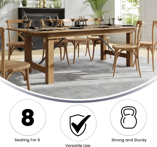 Miniatura 5 de Flash Furniture Serie Hércules Mesa de comedor plegable rústica de pino macizo de 8' x 40", mesa rectangular antigua de granja para comedor y eventos