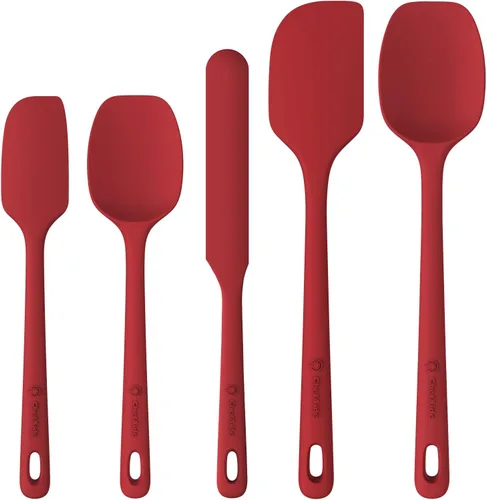 ChefAide Juego de 5 espátulas de silicona, espátula de goma de grado alimenticio, mango fuerte mejorado con agarre ergonómico, resistente al calor