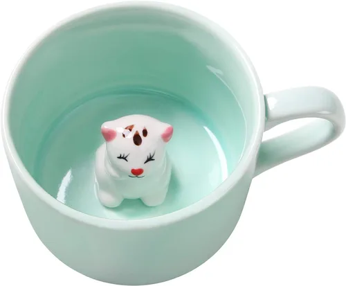 Miniatura 19 de Taza de café sorpresa 3D con diseño de animales en el interior, de 12 onzas con vaca bebé, bonita taza de cerámica hecha a mano de dibujos animados