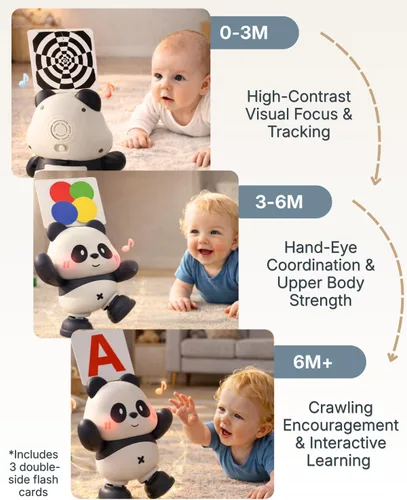 Miniatura 4 de Cuddobaby Dancing Panda Juguete musical de alto contraste, tiempo de barriga independiente, 0-6M 6-12M, luces cambiantes, soporte para tarjetas