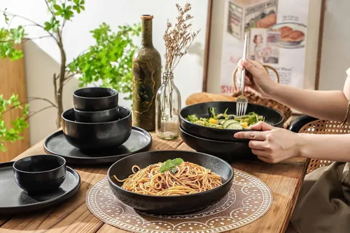 Miniatura 7 de S&Q'S CERAMICS Grandes Cuencos de Pasta, Juego de 4 Cuencos Grandes para Ensalada de 65 onzas, Platos de Cerámica Anchos y Poco Profundos de 10