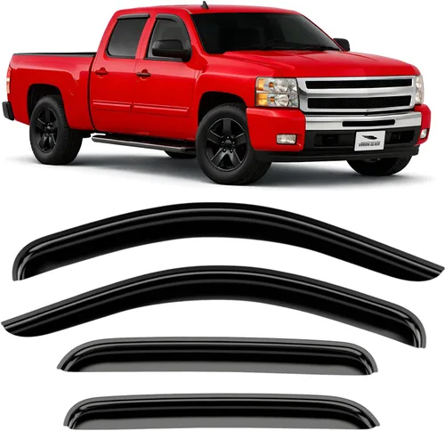 Voron Glass - Protectores de lluvia con cinta adhesiva extra duraderos para camiones Chevrolet (Chevy) Silverado/GMC Sierra 2007-2013 de cabina Para