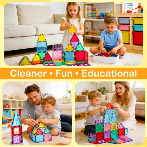 Miniatura 3 de Azulejos magnéticos antibacterianos, 32 unidades, juguete STEM para niños mayores de 3 años Bacteria resistant, Safer play, EPA-registered, Fits