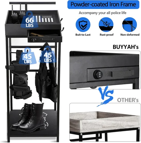 Miniatura 7 de Police Gear Stand, Police Hanger, Tactical Duty Gear Rack with 3 Hooks, Free-Standing All Iron Frame Police Gift Decor with Flag, Black, Come Home