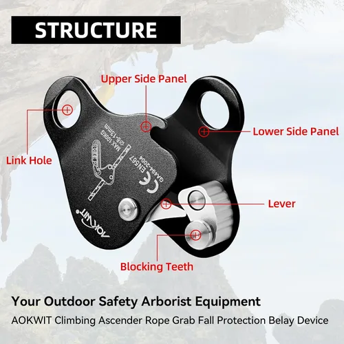 Miniatura 4 de Cuerda de escalada Ascender Grab Protección contra caídas Dispositivo de Belay Equipo de escalada de árboles, Equipo de rapel Ascensor de cuerda