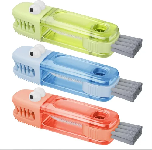 Juego de cepillos de limpieza de ranuras de tapa de taza 3 en 1, cepillo multifuncional para limpiar botellas, limpiador de silicona para ranuras de