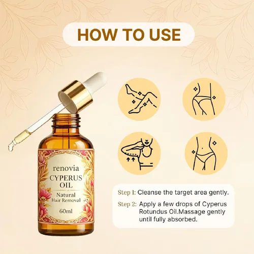 Miniatura 6 de Aceite Renovia Cyperus Rotundus, aceite natural para depilación para reducir la apariencia de vello corporal no deseado, hidratante y calmante