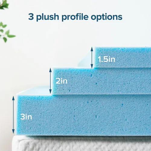 Miniatura 9 de Zinus - Cubrecolchón de espuma viscoelástica con gel de enfriamiento de té verde de 2 pulgadas, espuma de gel de enfriamiento, con certificado Azul