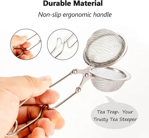 Miniatura 4 de Exptolii - Filtro de té Snap Ball, paquete de 2 filtros infusores de té de acero inoxidable con asa para té de hojas sueltas, especias, condimentos