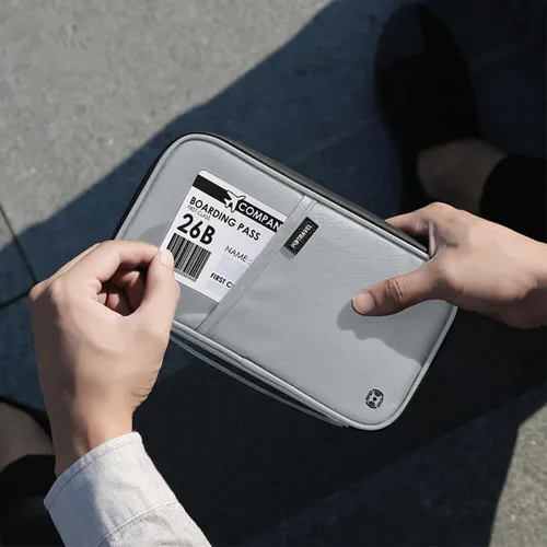 Miniatura 31 de VanFn Cartera RFID para pasaporte de viaje, soporte para pasaporte familiar, organizador de documentos de viaje serie P.Travel (nailon, gris)