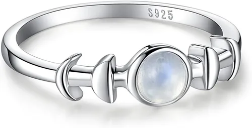 Miniatura 2 de Anillo de piedra lunar genuina de plata de ley, anillo de fase lunar de triple diosa, piedra lunar, anillo minimalista para mujeres y niñas con caja