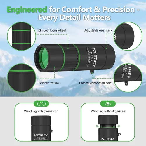 Miniatura 7 de Telescopio monocular de 8 x 32 para adultos, prisma BAK4 de alta potencia, revestimiento FMC, IPX7, impermeable, alcance compacto para observación