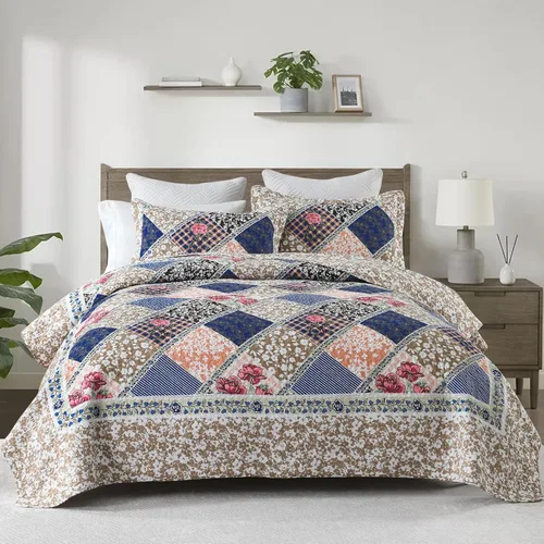 DDUOXIN Colcha floral tamaño King de 120 x 120 pulgadas, 100% algodón, reversible, de gran tamaño, con 2 fundas de almohada, colchas de granja,