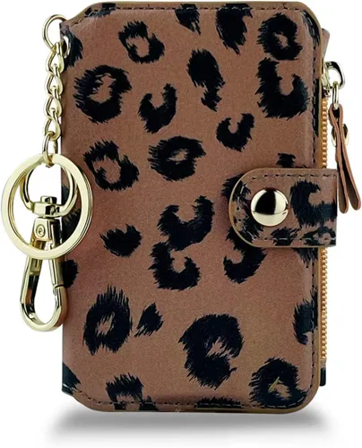 Cartera con llavero, tarjetero con bloqueo RFID de piel, funda para tarjetas de crédito con cremallera para mujer