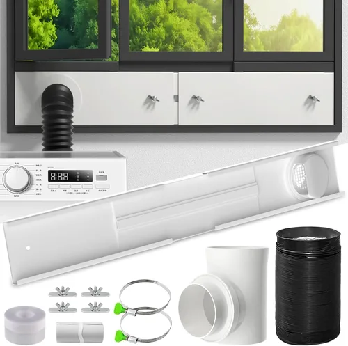 Miniatura 7 de Kit de ventana de ventilación para secadora, kit de ventilación de ventana ajustable y conector de codo de 90° para manguera de escape de secadora
