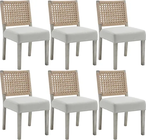 Miniatura 13 de chairus Juego de 2 sillas de comedor tapizadas, sillas de comedor costeras bohemias con respaldo de cuerda tejida de nogal marrón, patas de madera
