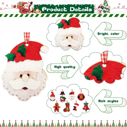 Miniatura 4 de 24 adornos de madera para árbol de Navidad, decoraciones colgantes en 3D, Papá Noel, muñeco de nieve, reno, bastón de caramelo, manualidades