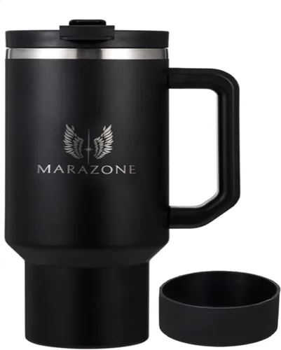 MARAZONE Vaso aislado de 40 onzas con asa y pajilla – Taza de acero inoxidable de doble pared al vacío que cabe en portavasos de automóvil, taza de