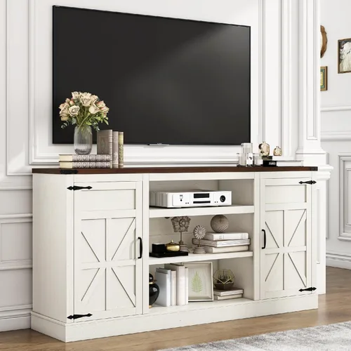 Miniatura 11 de Hlivelood Mueble de TV Estilo Granja de 66" con Tomas de Corriente para TVs de 75 Pulgadas, Centro de Entretenimiento de 33" de Alto con Gabinetes