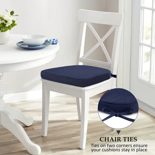 Miniatura 5 de Wellsin Cojines para sillas de comedor, 4 unidades, cojines para sillas de cocina con lazos y base antideslizante, almohadillas para sillas de Azul
