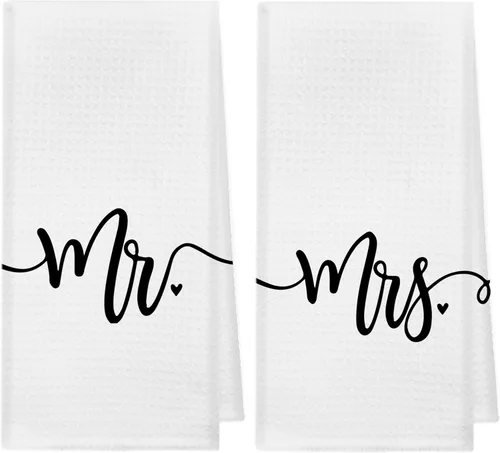 Kunlisa Mr and Mrs - Toallas de mano, regalos de boda y luna de miel para parejas, 16 x 24 pulgadas, juego de 2 unidades (blanco)