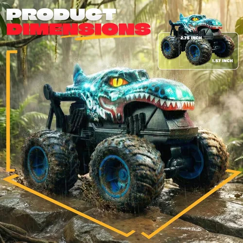 Miniatura 6 de BEZGAR Monster Truck Toys - Camión monstruo de control remoto con luz y música, juguetes de dinosaurios para niños, camión RC a escala 1:20 con Azul