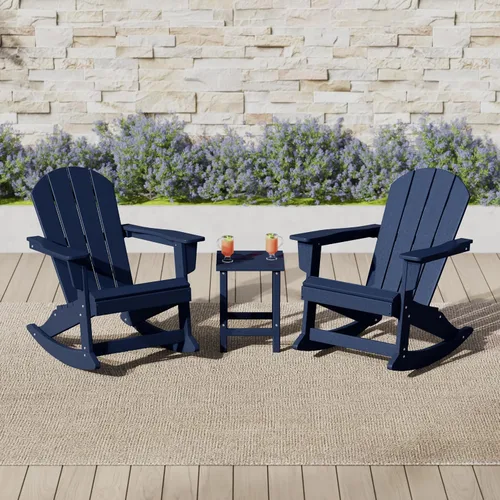 Miniatura 2 de WestinTrends Malibu - Juego de 3 sillas mecedoras Adirondack de polietileno para exteriores y patio con mesa auxiliar (2 plazas), color azul marino