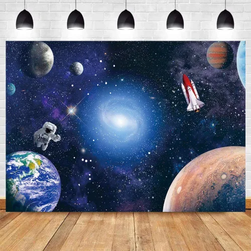Miniatura 12 de Fondo de fotografía de astronauta espacial de 7 x 5 pies, galaxias cósmicas, estrellas, regalo para recién nacidos, fondo de fotografía, fondo