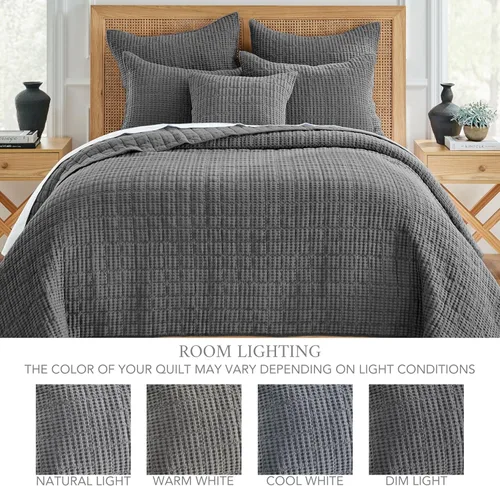 Miniatura 4 de Levtex Home Mills Waffle - Juego de colcha acolchada tamaño King, algodón de punto gofre, colcha de 120 x 104 pulgadas, tamaño de la funda 36 x 20