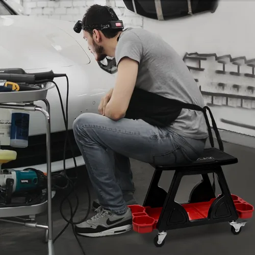 Miniatura 9 de M-AUTO Taburete mecánico Asiento de detalle Asiento móvil utilitario rodante con ruedas giratorias bloqueables, capacidad de 300LBS Asiento rodante