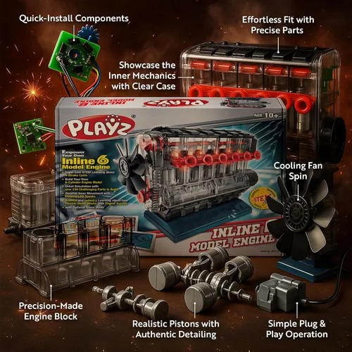 Miniatura 3 de Playz Kit de modelo de motor en línea 6: construye tu propio motor STEM en línea 6 pequeño que funciona para adultos y niños de 10 a 12 años, kit
